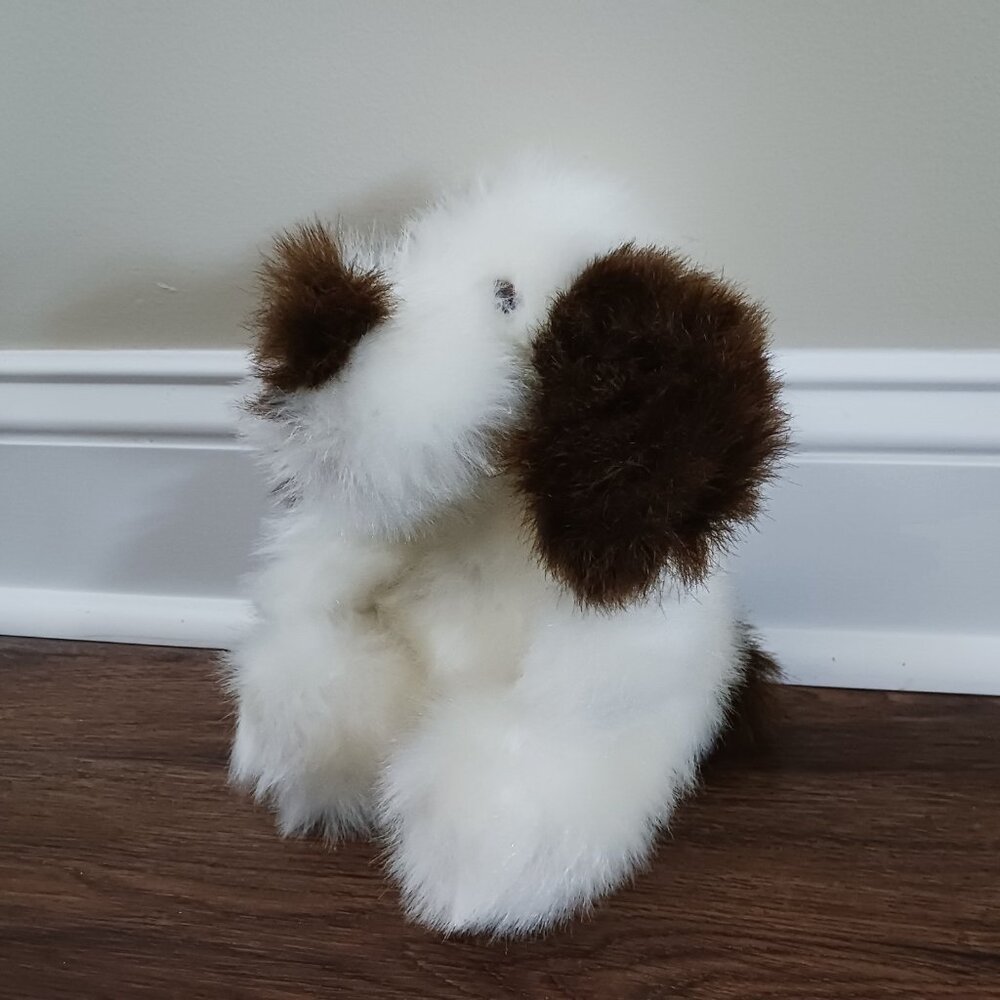 Vintage Walmart Dog Plush White Brown Fluffy Shaggy 8" Tall - Picture 3 of 7